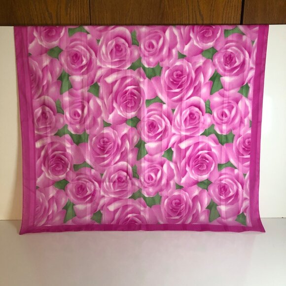 Liz Sinclair Pink Rose Floral Scarf Made In Italy Framed Edge Square 30x30 - Picture 2 of 6